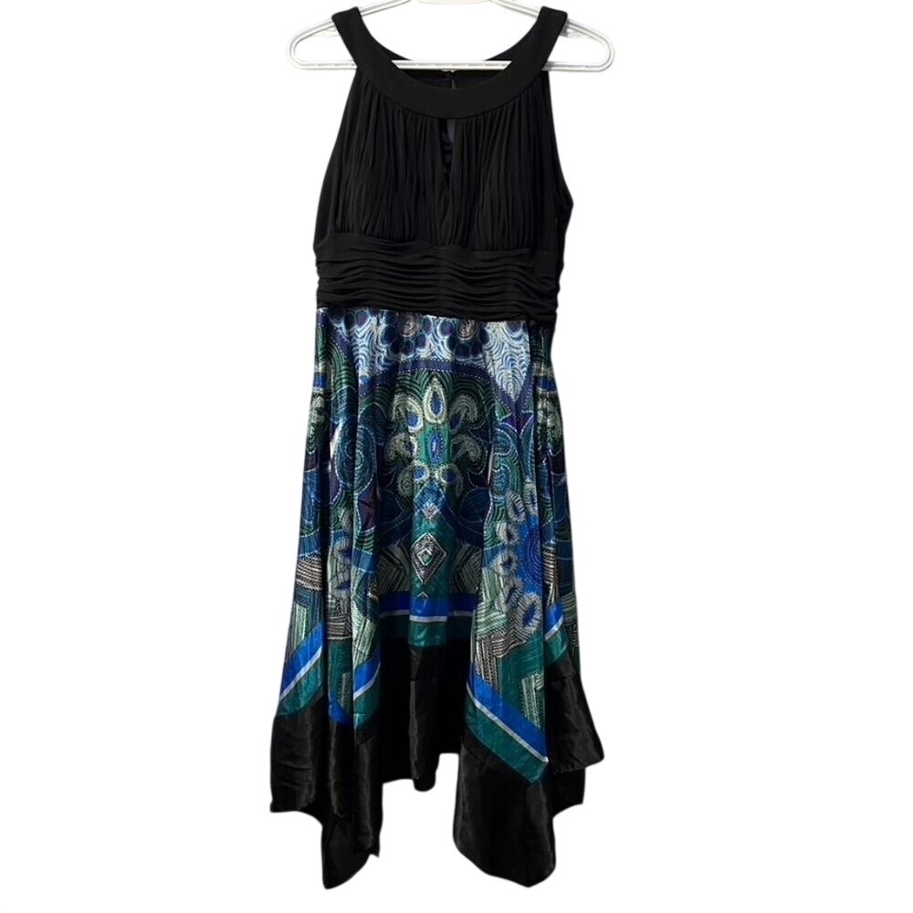 Signature by Sangria Womens 14 Black Paisley Handkerchief Hem Cocktail Dress